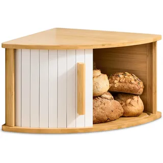 Praknu Brotkasten Ecke Weiß – Holz mit Schiebetür – Eckbrotkasten Brotbox