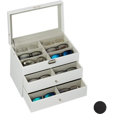 Bild Brillenbox 18 Brillen, Aufbewahrung Sonnenbrillen, HBT: 22,5 x 33,5 x 19 cm, Kunstleder Brillenkoffer, weiß