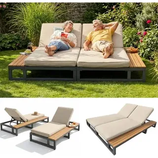 Gartenliegestuhl Outdoor-Freizeitstuhl Schlafsofa, Doppelliegestuhl Sonnenliegestuhl, verstellbarer Rückenlehnenwinkel, beige, Doppelliegestuhl-Bett - Beige