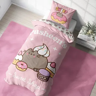 MTOnlinehandel Bettwäsche Pusheen Katze 135x200 + 80x80 cm – Rosa/Weiß