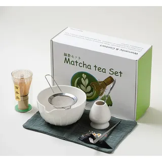 INF Matcha-Besen-Set: Texturiertes Weiß, 8-teilig, Edelstahl - Weiß