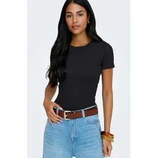 Kurzarmshirt ONLY "ONLVAL LIFE S/S O-NECK TOP JRS", Damen, Gr. M, schwarz, Jersey, Obermaterial: 95% Baumwolle, 5% Elasthan, unifarben, normal, Rundhals, Shirts Kurzarmshirt