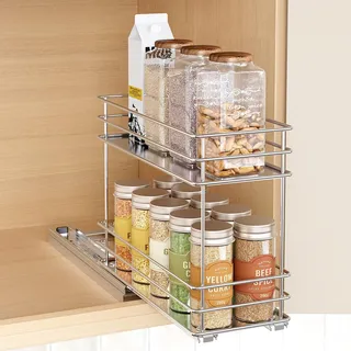 Orimade Gewürzregal Ausziehbar, Gewürz Organizerfür, Gewürzregale Schrank,Kein Zusammenbau,Gewürzregal ohne Bohren T26.5*B11*H22cm Silber