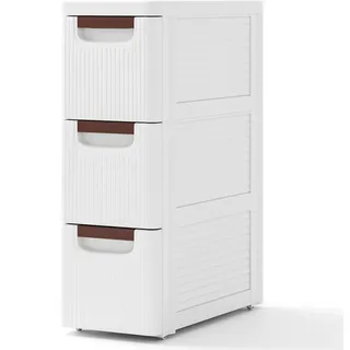 COSTWAY Nischenschrank schmal mit Rollen, Nischenregal 20cm breit, Nischenwagen mit 3 Schubladen, Badrollwagen für Bad, Klassenzimmer, Studio & Salon, Weiß, 42 x 19 x 57 cm