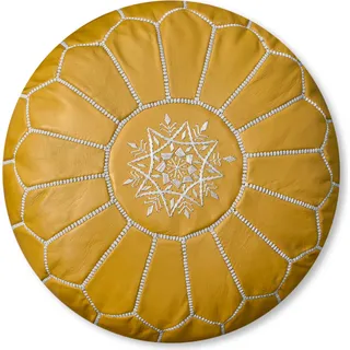 Marokkanischer Echtleder Pouf - Gelb - Handgefertigt - gefüllt geliefert - Ottoman Sitzsack Fußhocker - Gelb