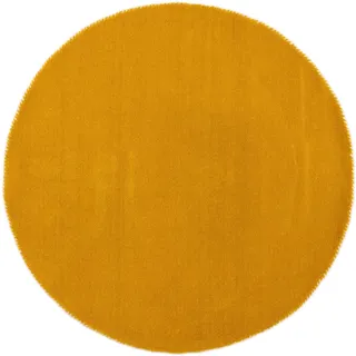 carpetfine Wollteppich Gabbeh Lola Uni, rund, Höhe: 14 mm, mit natürlichem Pflanzenmaterial von Hand gewebt, auch als Läufer gelb Ø 200 cm x 14 mm