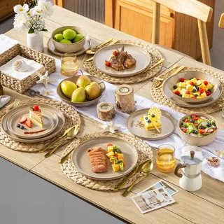 Modernes Tafelservice Set für 6 Personen - 24-teiliges Steingut Spülmaschinenfest