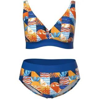 Ulla Popken Damen große Größen Übergrößen Plus Size Bikini, Karomuster, Softcups, Träger verstellbar Royalblau 42 846860750-42