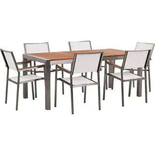 Beliani Gartenmöbel Set 6-tlg. Weiß/Braun/Silber
