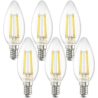 DiCUNO E14 LED Kerze 4W, Neutralweiß 4000K, Kerzenlampe für Kronleuchter, Ersatz 40W Halogen, Classic Glühfaden C35, 550LM Klarglas, Filament, Antike Vintage, 360°Winkel, nicht dimmbar, 6er Pack