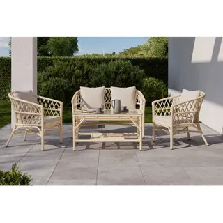 Ambia Garden Loungegarnitur , Naturfarben , Holz , Rattan , 62x121x98 cm , Gartenmöbel, Loungemöbel, Loungegarnituren