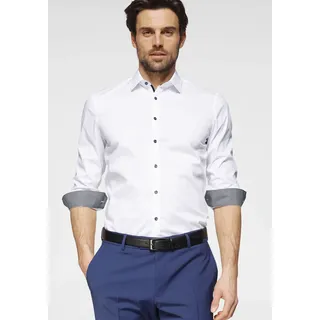 Businesshemd OLYMP "No. Six super slim", Herren, Gr. 38, N-Gr, weiß (weiß kontrastfarbene details), Web, Obermaterial: 97% Baumwolle, 3% Elastolefin, sehr schmal, Hemden Businesshemd, super slim, Comfort Stretch, bügelleicht