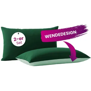 wometo Kissenbezug im Doppelpack & Wende-Design ca. 40x80 cm – dunkelgrün & grün – farblich perfekt abgestimmt I klassischer Hotelverschluss I 2-farbige Optik I Oeko-TEX geprüft