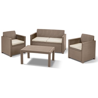 Allibert Lounge Set in Rattanoptik, Merano Set, Cappuccino / Sand, 124 x 80 x 59 cm, bequeme Lounge Balkonmöbel