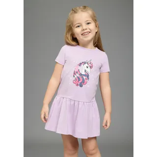 KIDSWORLD Jerseykleid "mit Einhorn" aus Baumwolle und Elasthan, kurzärmelig, flieder