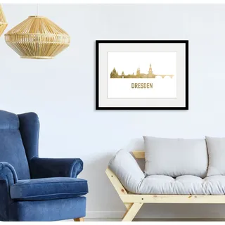 Bild QUEENCE "Dresden Skyline GOLD", gold (farbe rahmen: schwarz, farbe bild(er): goldfarben), B:70cm H:50cm, Acrylglas, Holz, Papier, Bilder, Bild, HD Premium Poster-Druck inkl. Holzrahmen