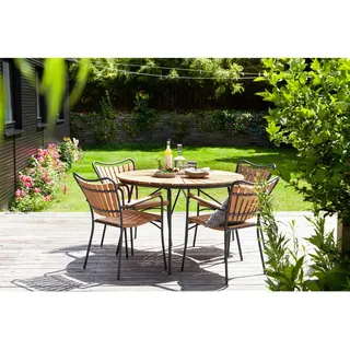 Gardenson Gartentisch , Anthrazit, Teakfarben , Holz , Teakholz , vollmassiv , rund , Rundrohr , 110x74x110 cm , rostfrei, wetterbeständig , Holzmöbel, Holztische, Gartentische Holz