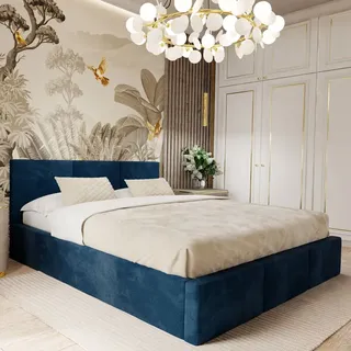 Muralo Polsterbett für Schlafzimmer Stoffbett Bett mit Container Doppelbett blau 160 cm x 200 cm