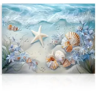 Dazzlewall Ozean Wellen Leinwand Bild, Muscheln Seestern Blumen Wand Kunstdrucke, Meer Strand Wandbild für Badezimmer Schlafzimmer Wohnzimmer Dekor 30x40 cm Ungerahmt