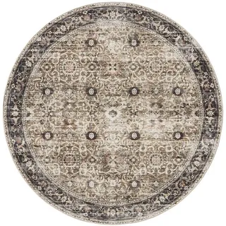 benuta Vintage-Teppich George waschbar ø 120 cm rund , Anthrazit, Taupe , Kunststoff , Vintage , Rund , 120x120 cm , Oeko-Tex® Standard 100 , in verschiedenen Größen erhältlich, rutschfeste Unterfläche, waschbar , Teppiche und Böden, Teppiche, Vintageteppiche