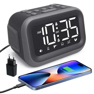Venchin Digitaler Wecker: 115dB Wecker Laut für Tiefschläfer mit USB-Ladeanschluss Dual Alarm Clock Schlummer 6 Naturgeräuschen/Lautstärke/Helligkeit 12/24HR DST LED Tischuhr Große Zahlen Kinder