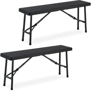 Relaxdays Bierbank 2er Set, klappbar, Kunststoff, Stahl, Campingbank, Balkon & Garten, HxBxT: 42 x 100 x 25 cm, schwarz - Schwarz
