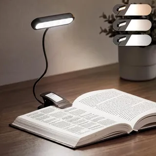 LQWELL® Leselampe Buch Klemme, wiederaufladbare USB-Leselampe, 3 Farbtemperaturen, 10 Helligkeitsstufen mit 12LEDs, 360° flexibles Buchlicht für Kinder und Buchliebhaber (Schwarz, 1 Stück)