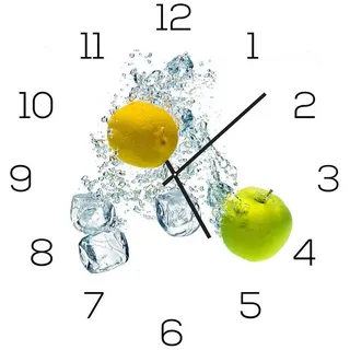 levandeo Wanduhr aus Glas 30x30cm Uhr als Glasbild Küche Apfel Zitrone Zitrus
