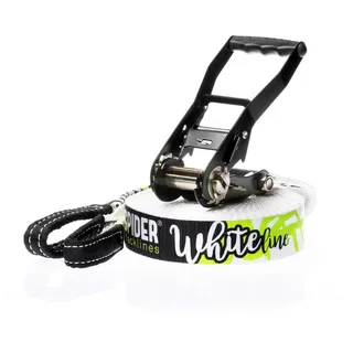 SPIDER SLACKLINE SKS01 - Slackline Kit White line - Workout und Gleichgewichtstraining, Walk & Freestyle - Ratsche, Umhängetasche - Maximale Tragkraft für Erfahrene Slackliner - Länge 15 Meter