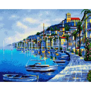 GMMH Diamond Vollbedeckung mit Holzrahmen Painting Set Bild 40 x 50 Diamant Malerei Stickerei Handarbeit Basteln Mosaik Steine Blumen Korb Haus am Bach (GJ425)