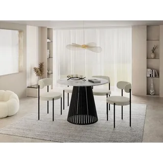 WFL GROUP Esstisch Rund Ausziehbar mit Lamellen im Loft-Stil – 120 bis 200 cm – Industrieller Tisch mit Schwarzen Metallbeinen, Platzsparend für Wohnzim... - Weiß