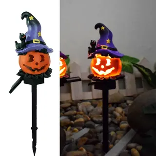 YZYOE LED Solar Wizard Kürbis Bodenlicht, Halloween Outdoor Atmosphäre Dekoration Lampe, niedliche schwarze Hut Kürbis Innenhof warme Lichter.