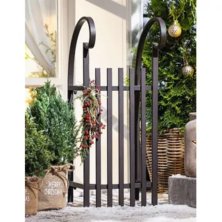 Großer Schlitten "Klassik" aus Metall, braun, 80 cm lang, Dekoschlitten Retro Design, Outdoor Weihnachtsdeko, Winterdeko, Gartendeko für Draußen - Braun