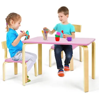 FANTASK 3-teilige Kindersitzgruppe aus Holz, Kindertisch mit 2 Stühlen in Rosa, Kindermöbel-Set, Kindertischgruppe für Arbeitszimmer und Kinderzimmer