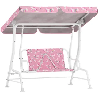 Aiyaplay Kinder Hollywoodschaukel, 2-Sitzer Kinderschaukel mit verstellbarem Sonnendach , Rosa , Metall , A-Form , 75x120x112 cm , Gartenmöbel, Gartenschaukeln, Hollywoodschaukeln