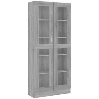 vidaXL Vitrinenschrank mit 5 Fächern, 2 Glastüren 82,5/30,5/185 cm aus Holzwerkstoff Grau Sonoma Dekor , Silbereichenfarben , Strukturbuche , Rechteckig , 82.5x185x30.5 cm , Esszimmer, Vitrinen, Vitrinenschränke