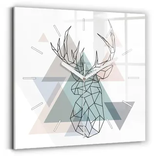 Wallfluent Wanduhr – Stilles Quarzuhrwerk - Uhr Dekoration Wohnzimmer Schlafzimmer Küche - Zifferblatt mit Striche - weiße Zeiger - 30x30 cm - Rentier skandinavischer Stil - Schwarz