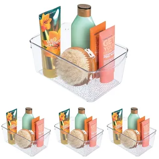iDesign Kosmetik Organizer, Aufbewahrungsbox aus Kunststoff für Kosmetik und Beautyprodukte, zur Kosmetik Aufbewahrung, durchsichtig (Packung mit 4)