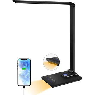 Schreibtischlampe LED Tischlampe 5 Lichtfarben 6 Helligkeitsstufen dimmbar Memory-Funktion USB-Anschluss für Büro Zimmer Aufladung Smartphones Tischleuchte Augenschutz Touchscreen Keine Netzstecker