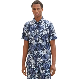 TOM TAILOR Herren 1036232 Sommer-Hemd mit Muster, 31839-Navy Tonal Leaf Design, XL