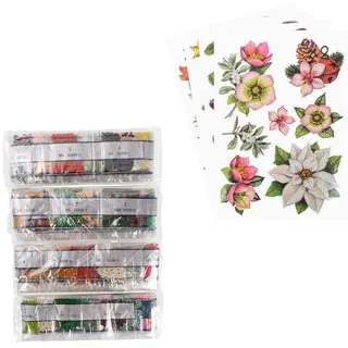 Ideen mit Herz Diamond Painting Sticker | 4 Bogen in DIN A4 | Aufkleber einzeln abziehbar | inkl. Schmucksteine (Winter & Weihnachten 2)