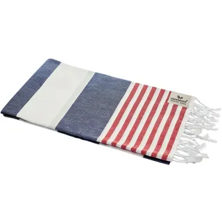 Carenesse Hamamtuch Tommy 100 x 180 cm I Hamam Handtuch 100% Baumwolle im Marine Look: blau-weiß-rot gestreift I Extra breites & saugfähiges Pestemal/Fouta I Saunahandtuch mit kleinem Packmaß