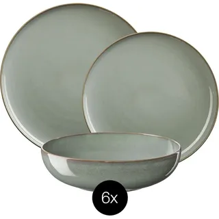 ASA Selection Geschirrset Saisons - Eucalyptus - 18-teilig / 6 Personen - 6 Speiseteller, 6 Schalen und 6 Frühstücksteller - Grün