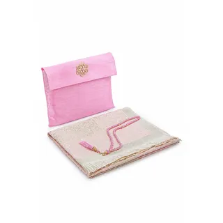 ihvan online Muslimischer Gebetsteppich und Perlen mit eleganter Slub-Stofftasche Janamaz Sajadah Weicher islamischer Gebetsteppich Islamische Geschenke Gebetsteppichmatte, Taftstoff, Rosa