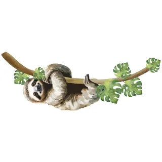SUPERDANT Wandtattoo Niedliche Faultier Wandsticker Tropische Pflanzen Tiere Wandaufkleber Faultier Auf Dem Kofferraum Vinyl Wandsticker Für Kinder Kleinkinderzimmer Kinderzimmer Schlafzimmer