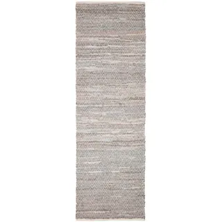 Homescapes Lederteppich-Läufer gewebt mit Rautenmuster 66/200 cm , Grau , Leder , Rechteckig , 66x200 cm , Teppiche und Böden, Teppiche, Teppichläufer, Läufer