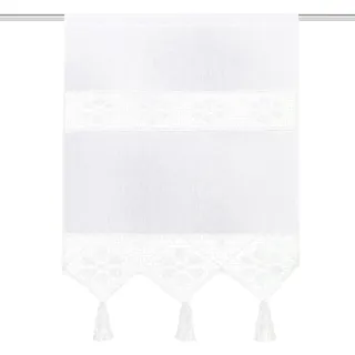 HOME WOHNIDEEN 54202 Fensterbehang/Türbehang Toni, Siebleinen mit Häkeleinsatz und Quasten, Farbe: Weiß, Maße: (60 x 40 cm)