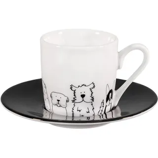 tea4chill Könitz Espresso Tasse Funny Dogs. Kaffeetasse 65ml aus Porzellan. Espressotasse modern, schwarz-weiß - Bunt