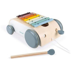 Janod - Xylo Roller aus Holz - Sweet Cocoon Kollektion - Musikalisches Kleinkindspielzeug Farbe auf Wasserbasis - Spielzeug zum Ziehen - Ab 18 Monaten, J04406