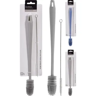 Excellent Houseware 2er Set Flaschen- und Strohhalmbürsten, Kunststoff/Edelstahl, 34/26 cm, blau